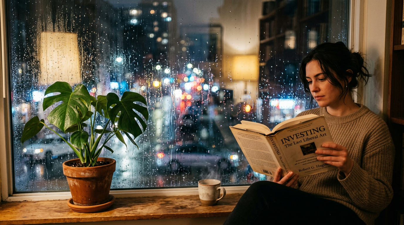 Rainy window with plant on sill